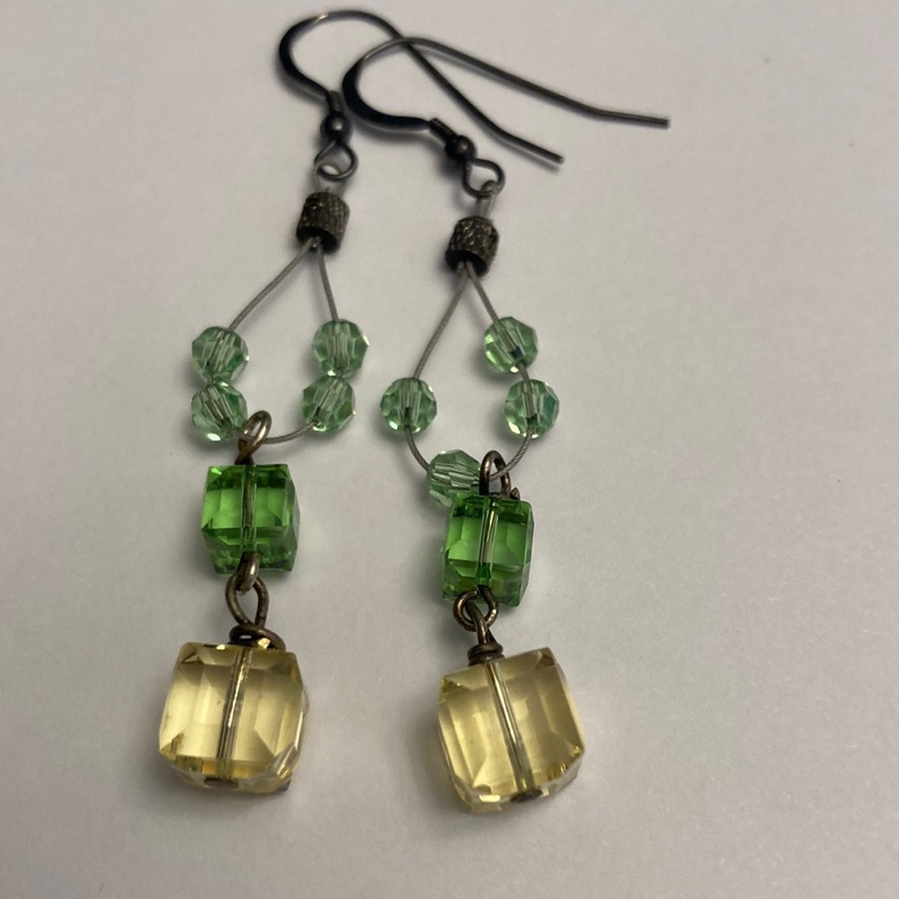 Green Yellow Dangle Drop Earrings